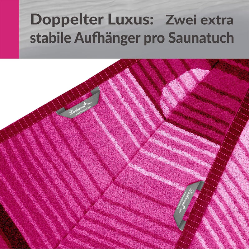 Lashuma Saunatuch Oslo, Streifen Rosa bis Weinrot, Hochwertiges Saunaliegetuch, Riesen Badehandtuch,