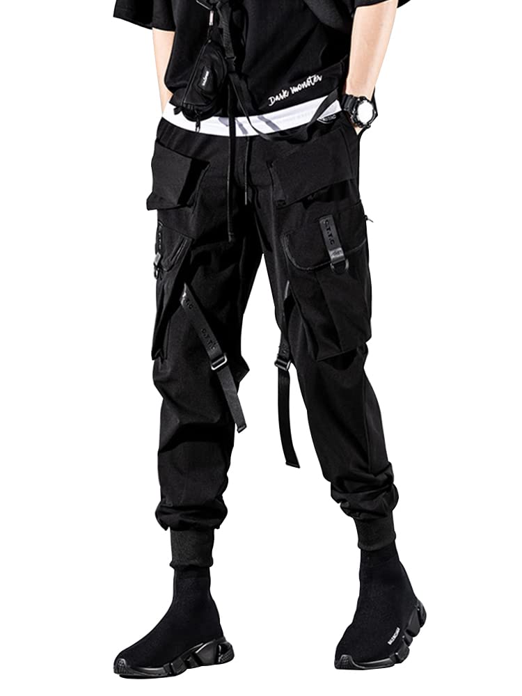 GOLYOY Cargohose Herren Sporthosen Mehrere Taschen Jogginghose Schwarz Techwear Hosen Hip Hop Street