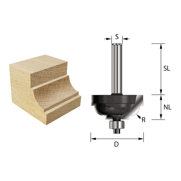 ENT 15220 Cavettofräser HW, Schaft (S) 6 mm, Durchmesser (D) 25,4 mm, NL 12,7 mm, R 4,8 mm, SL 32 mm