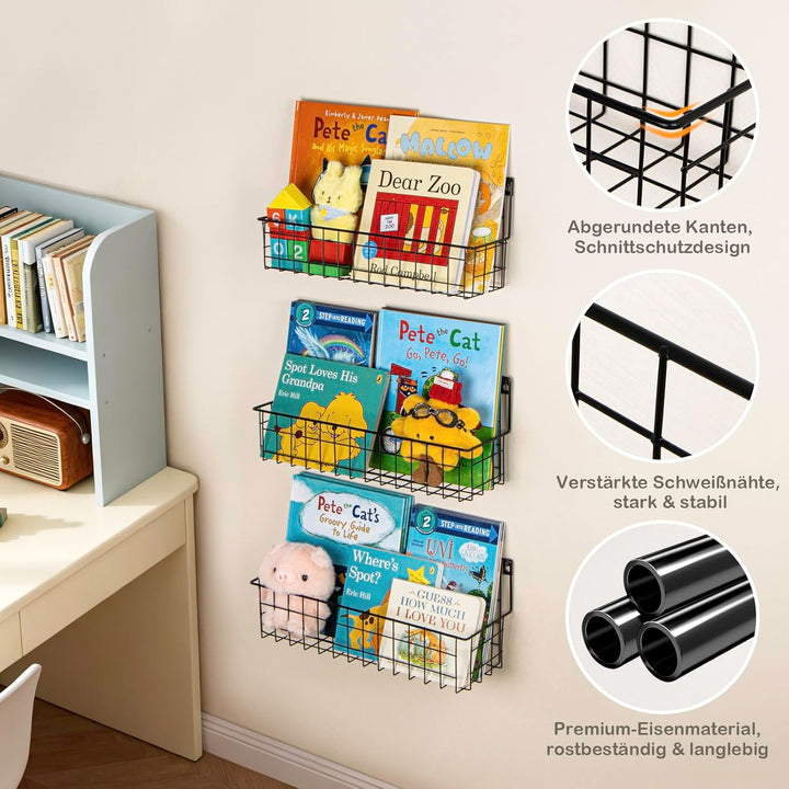 PUERSI 6er-Set Bücherregal Kinder Wand, Metall Wandregal Bücher, Hängend Regal für Kinderzimmer Aufb