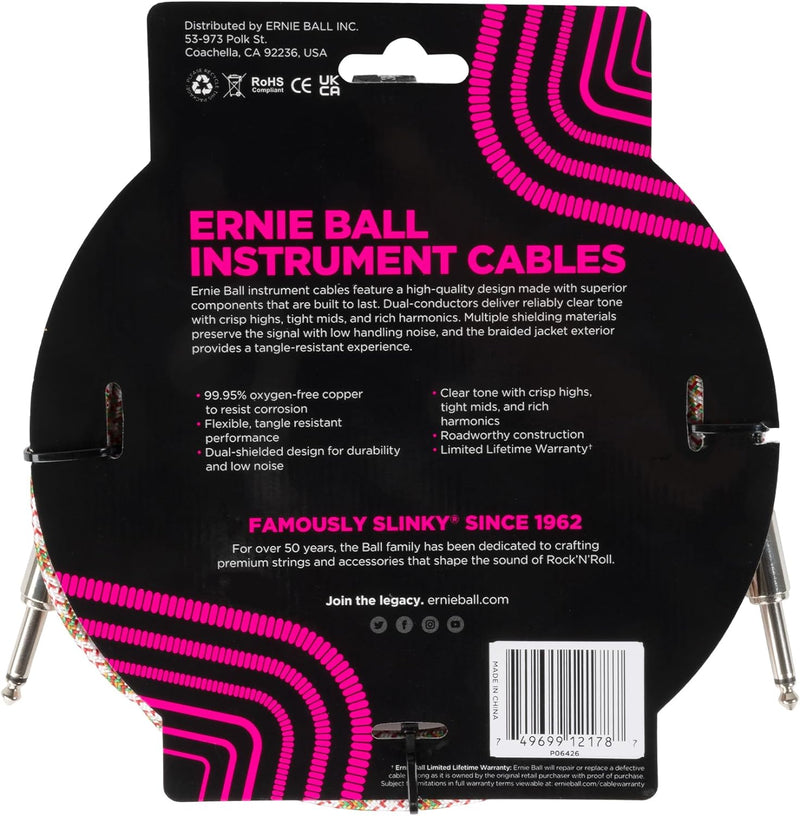 Ernie Ball Geflochtenes Gitarrenkabel, Gerade/Gerade, 3 m - Emerald Argyle Emerald Argyle 3,05 m Ger