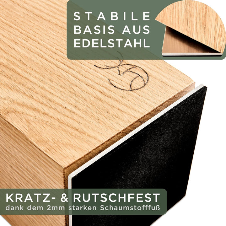 WALDWERK Design Messerblock ohne Messer - Messerblock magnetisch und drehbar aus edlem Eichenholz -