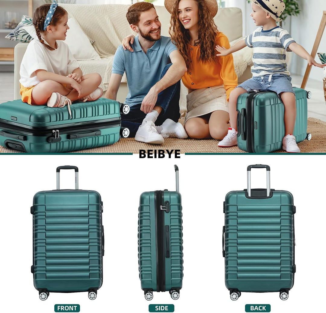 BEIBYE Hartschalen Koffer Trolley Rollkoffer Reisekoffer Zwillingsrollen Kofferset (Dunkelgrün, Set)