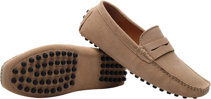 Jamron Herren Wildleder Penny Loafers Gemütlich Fahrende Schuhe Mokassin Slippers 39.5 EU Beige, 39.