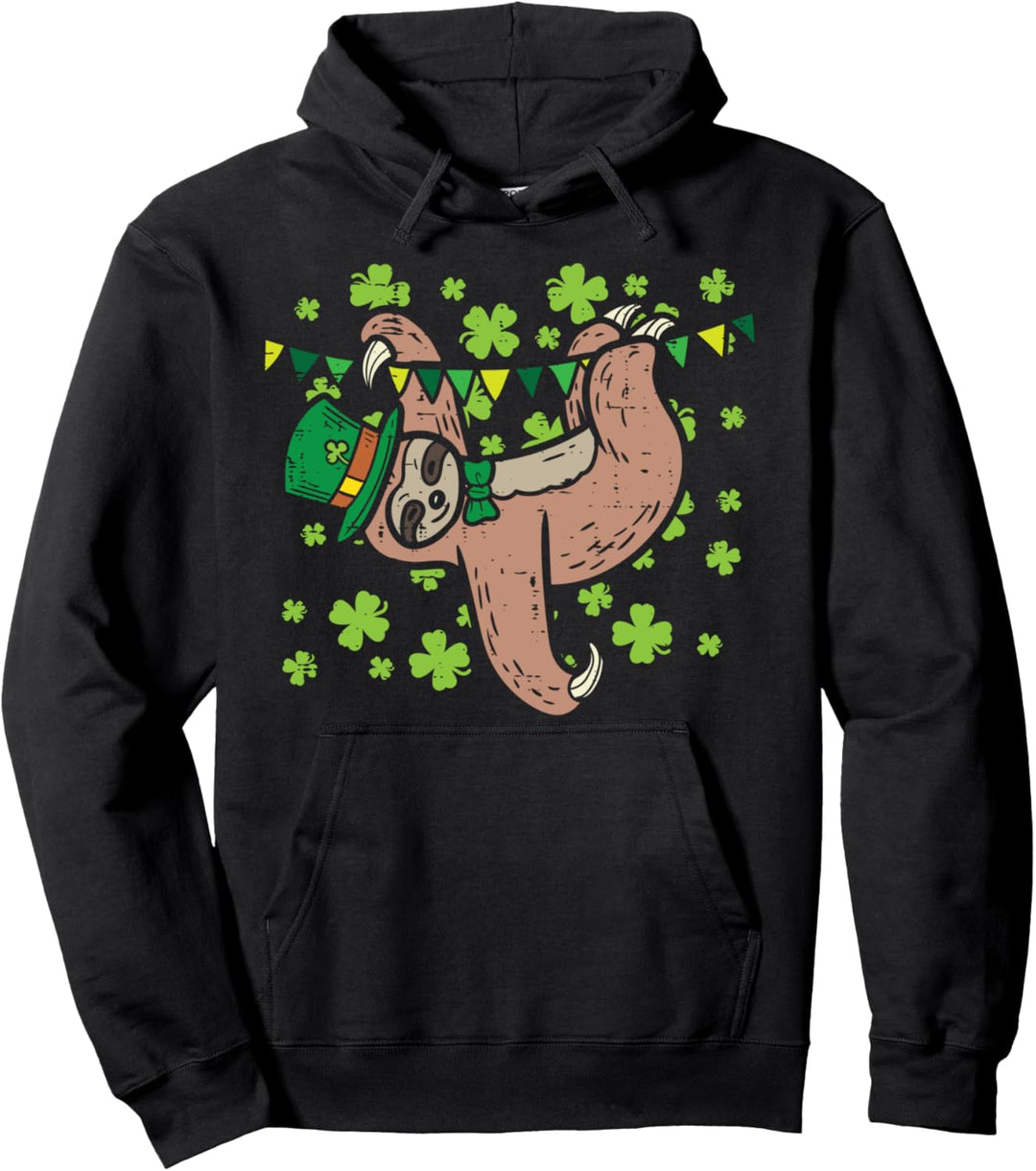 Irish Leprechaun Sloth Shamrock St Patricks Day Animal Gift Pullover Hoodie