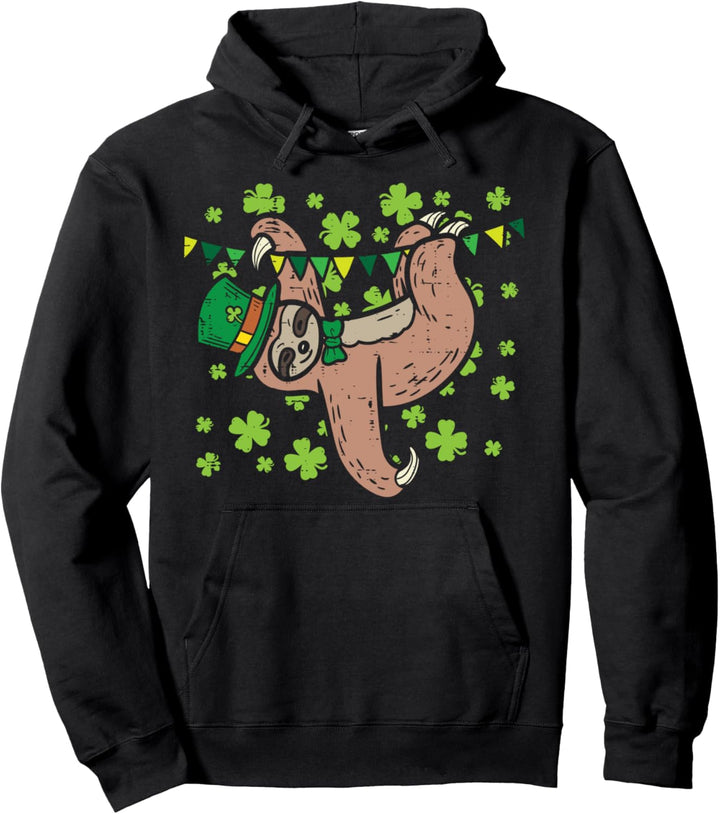 Irish Leprechaun Sloth Shamrock St Patricks Day Animal Gift Pullover Hoodie