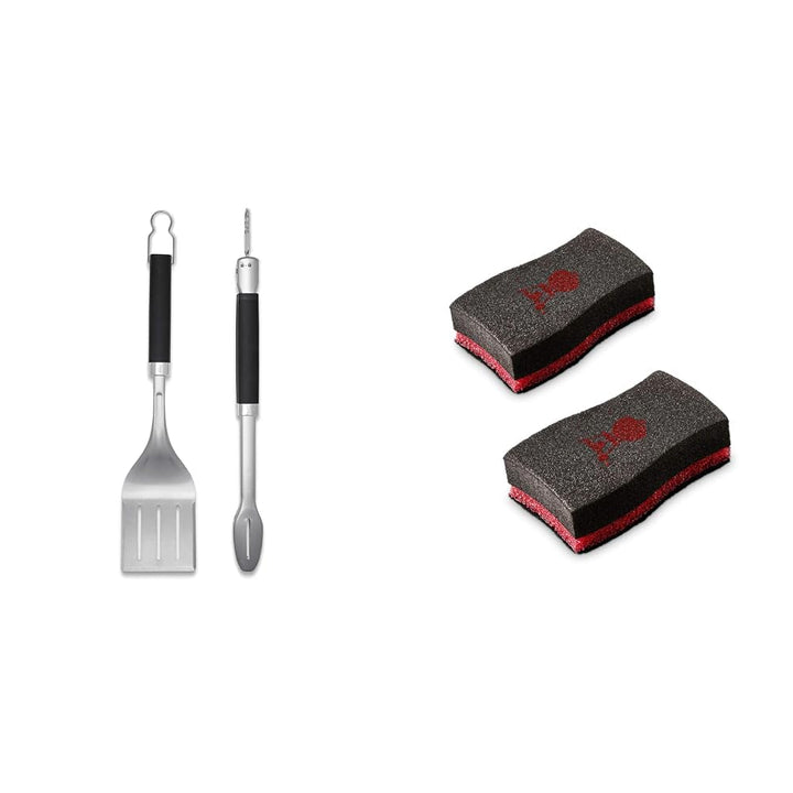 Weber 6763 Precision Grill Tongs & Spatula Set Premium Grillbesteck-2-teilig, Schwarz/Silber & 17688