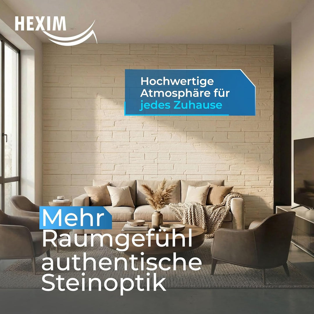 HEXIM Fassadenpaneele 1 Stück 121x50cm EPS Styropor Acrylbeschichtung Steinoptik Weiss - 3D Fassaden