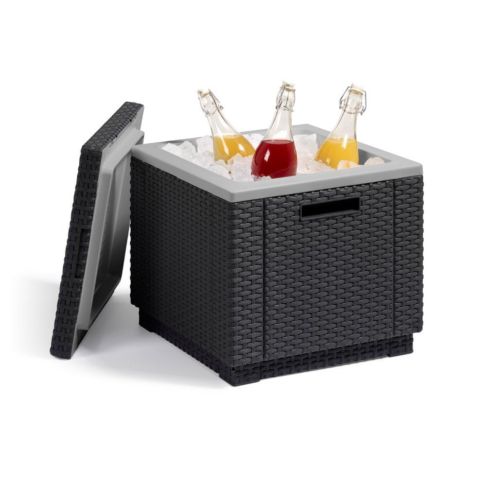 Allibert Kühlbox Beistelltisch inkl. Kühlakku Ice Cube Rattanoptik graphit