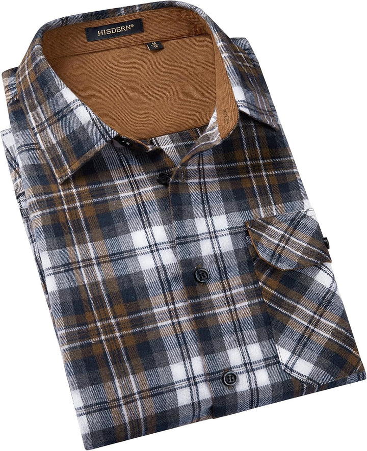 HISDERN Flanellhemd Herren Karierte Hemden Herren Langarm Button Down Baumwolle Holzfällerhemd Regul