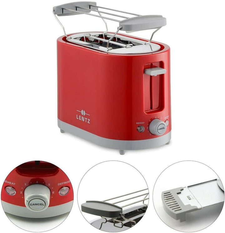LENTZ 2-Scheiben"COOL TOUCH" Toaster mit Brötchenaufsatz 750 Watt Toastautomat (rot), Rot