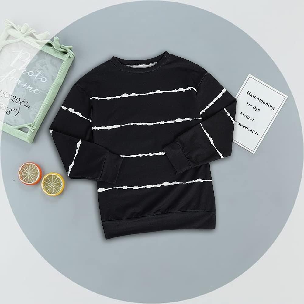 Haloumoning Sweatshirt Mädchen Streifen Rundhalsausschnitt Kinder Pullover Casual Langarm Tops 4-6 J