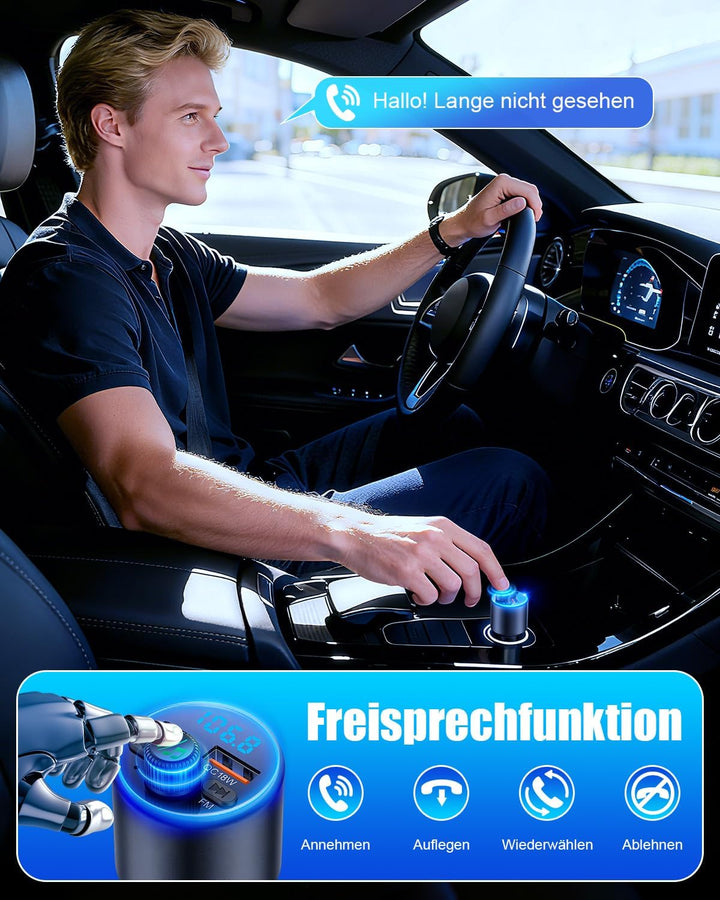 EOIWUY Aufgerüsteter Bluetooth Adapter Auto, [Schnellladung] FM Transmitter Auto Bluetooth 5.3 mit P