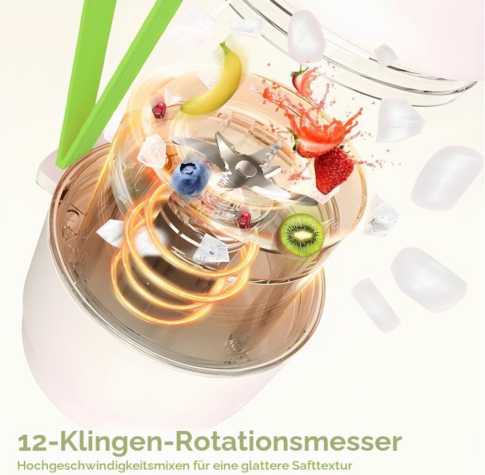 Tragbarer Mixer für Smoothie, 450ml Mixer Smoothie Maker To Go Mini Mixer to Go USB Aufladbarer Mini