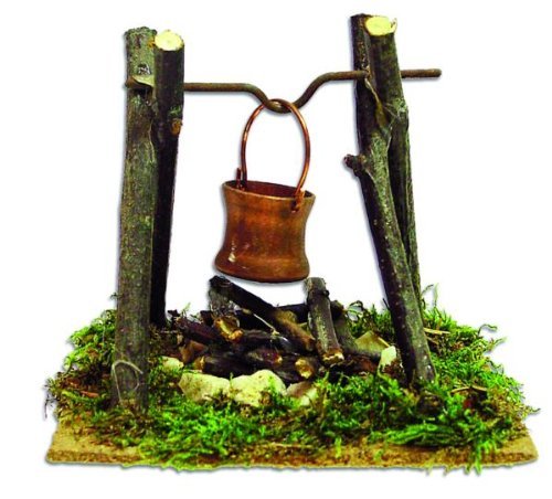 Krippenzubehör Lagerfeuer mit Topf, 3,5 Volt, 7,5 cm hoch