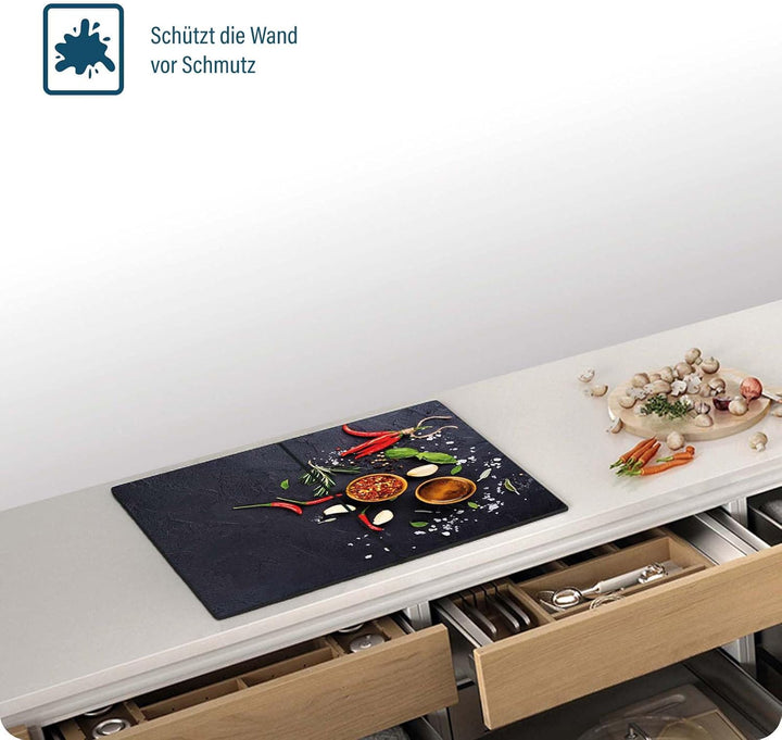 SFArt Herdabdeckung Glas – Gehärtetes Glas Schneidebrett & Ceranfeld Abdeckplatte 2 Teilig 35x52– Hy