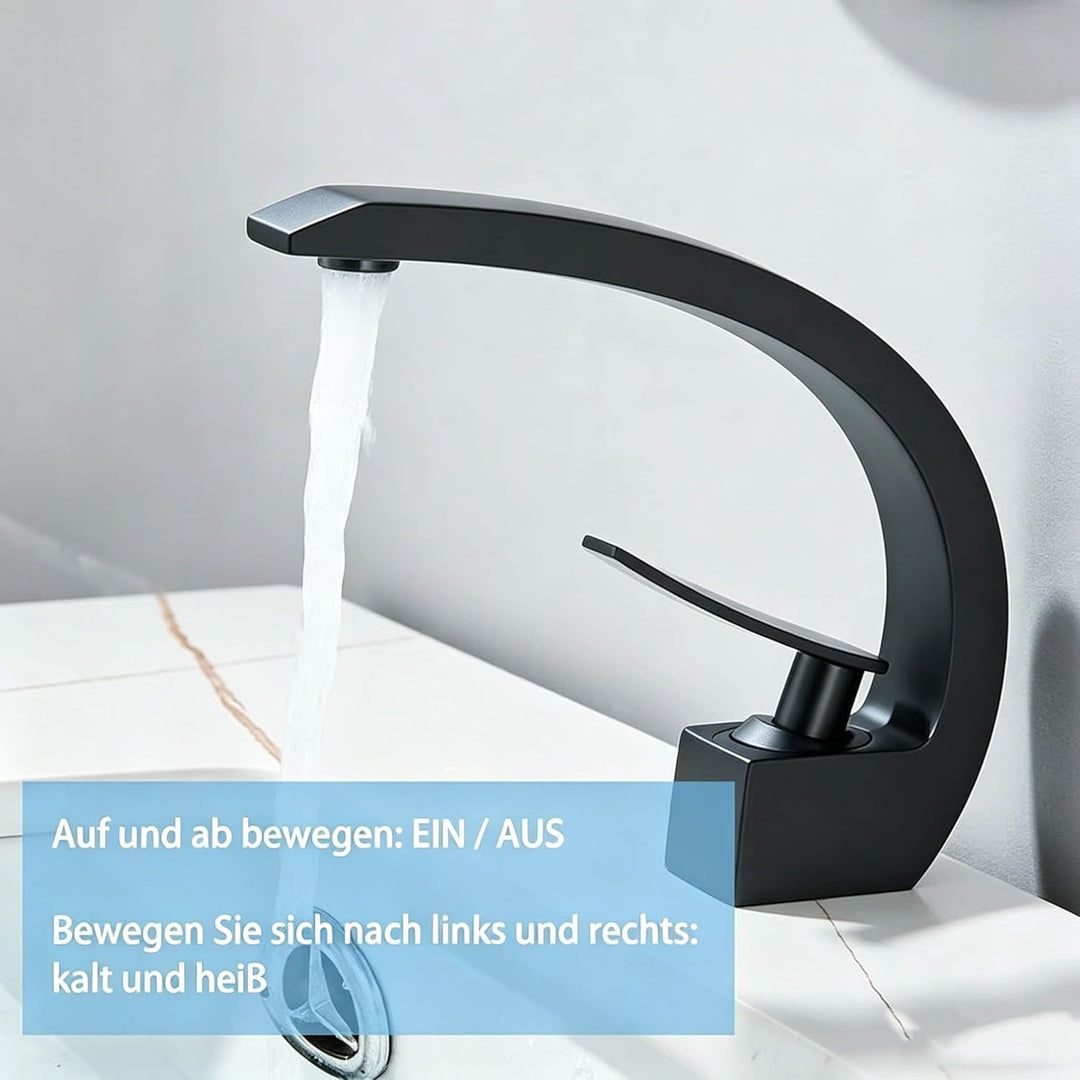 Waschtischarmatur Schwarz Wasserhahn Bad Messing Einhebelmischer 360° schwenkbar Armatur Badezimmer