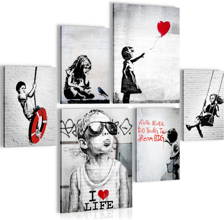 Novart Bilder Set - AUFHÄNGFERTIG - KEIN EXTRA RAHMEN BENÖTIGT - Banksy Collage Modern Street Art -