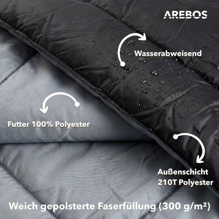 Arebos Camping Schlafsack Erwachsene 220 × 83 cm | Deckenschlafsack | wasserabweisend | inkl. Kompre