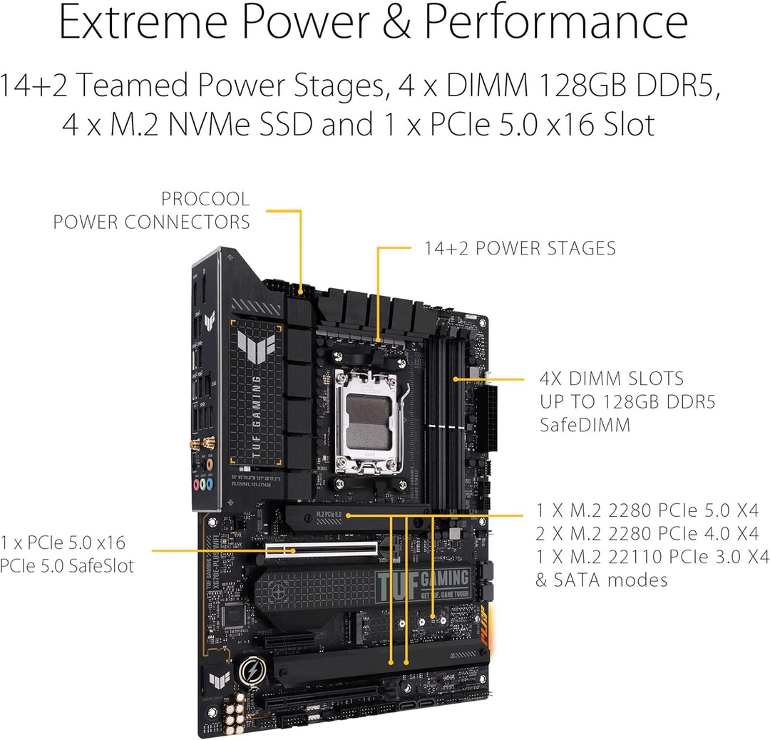 ASUS TUF GAMING X670E-PLUS WIFI Mainboard Sockel AMD AM5 (Ryzen 7000, ATX, PCIe 5.0, DDR5-Speicher,