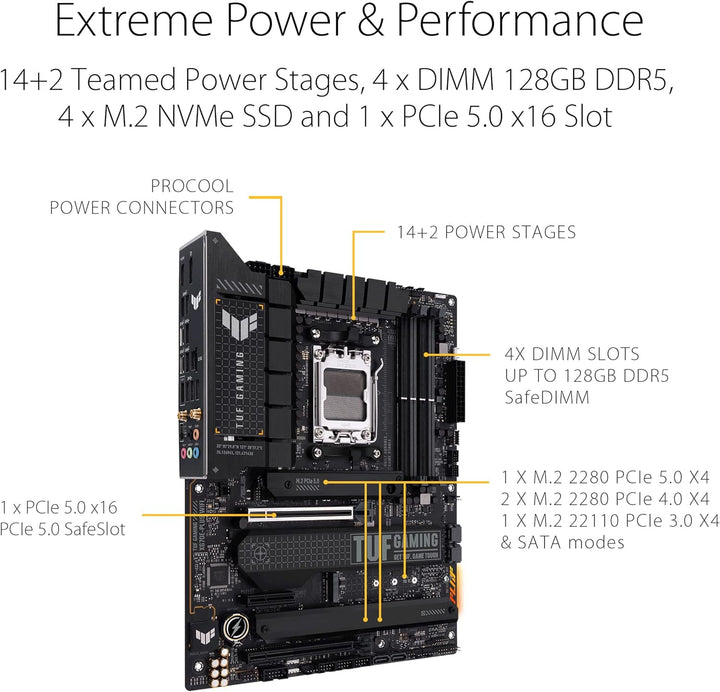 ASUS TUF GAMING X670E-PLUS WIFI Mainboard Sockel AMD AM5 (Ryzen 7000, ATX, PCIe 5.0, DDR5-Speicher,