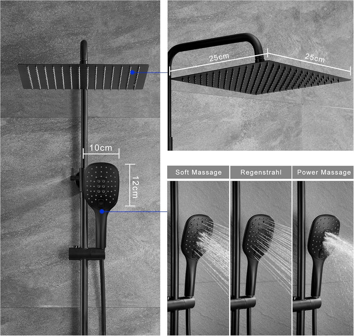 JOHO Regendusche Duschsystem Thermostat Duschset mit Thermostatarmatur, Wassersparend,Edelstahl Dusc