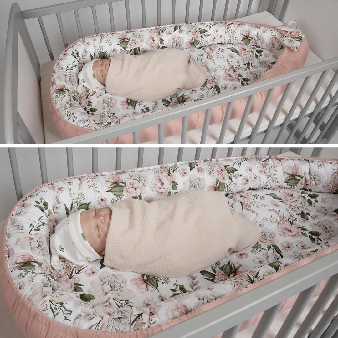 PaLulli 120x60 cm Babynest Babynestchen XXL Babykokon 2seitig 100% Baumwolle Kissen Nestchen für Bab