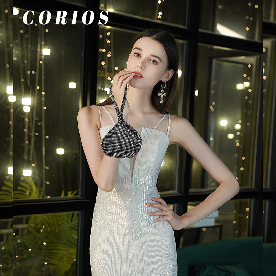 CORIOS Dreieckige Abendtasche Damen Unterarmtasche Shiny Strass Handtasche Diamant Clutch Bag Klein