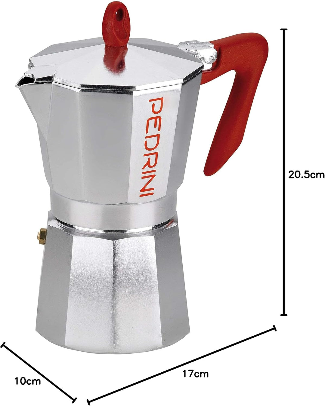 Pedrini 908460 Kaffettiera-6 TZ (300 ml), Aluminium, Silber / rot 6 tazze, 6 tazze