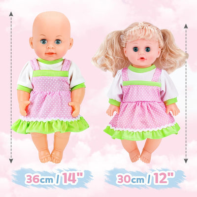 deAO Puppenkleider, Puppenkleidung 30 cm 35 cm Set mit 2 Puppen Höschen, 6 Blümchenmuster Shirt mit