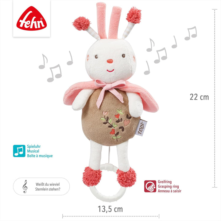 Fehn Spieluhr Baby Einschlafhilfe Biene - Kuscheltier mit Befestigung - Einschlafhilfe Melodie Weiss