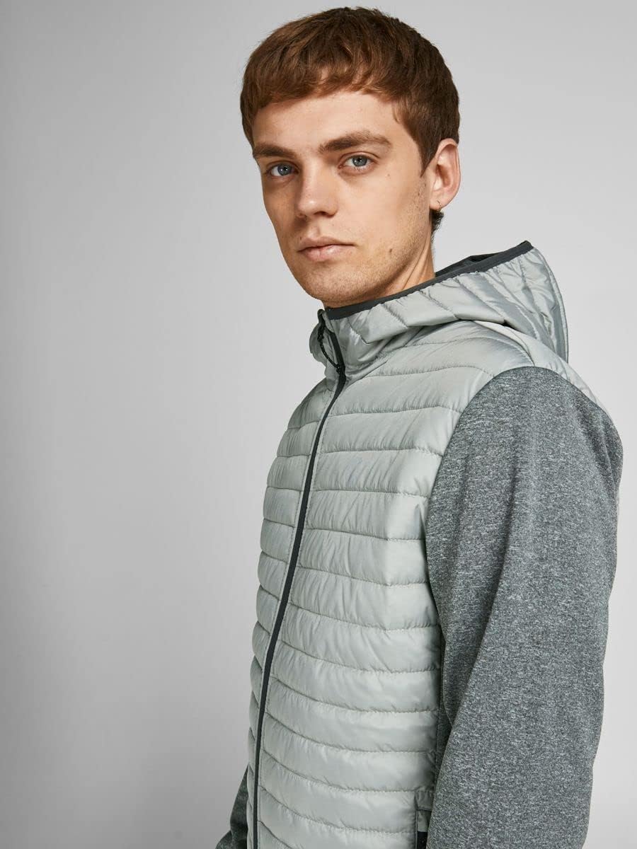 JACK & JONES Herren Gesteppte gepolsterte vordere Kapuze mit hoher Nackenjacke XS Ghost Gray, XS Gho