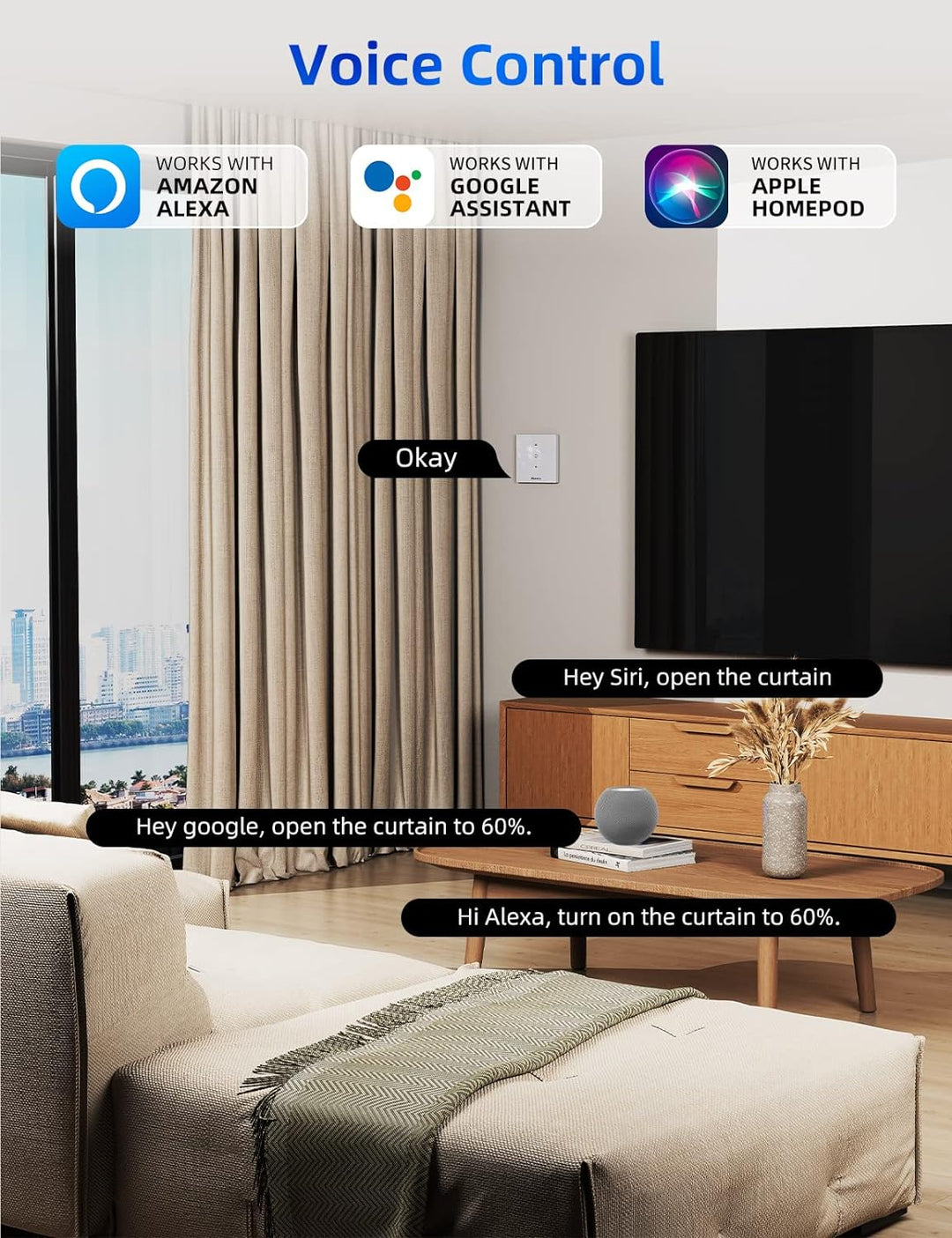 Homekit Rolladenschalter, Maxcio Jalousieschalter mit Timer/Steuerbare LED, Steuerung via Siri, Alex
