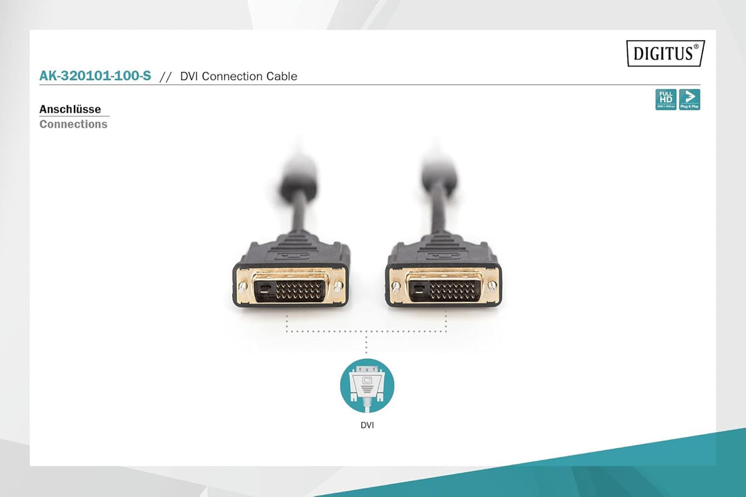ASSMANN - DVI-Kabel - Dual Link - DVI-D (M) - DVI-D (M) - 10 m Full HD - DVI 24+1 - 2x Ferrit Filter