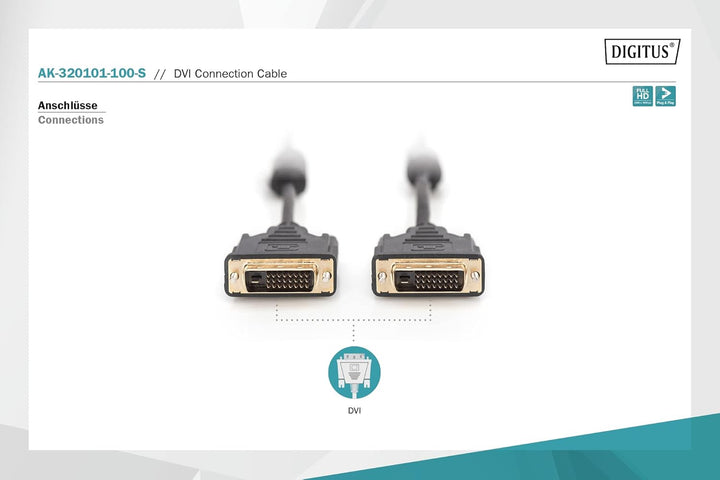 ASSMANN - DVI-Kabel - Dual Link - DVI-D (M) - DVI-D (M) - 10 m Full HD - DVI 24+1 - 2x Ferrit Filter