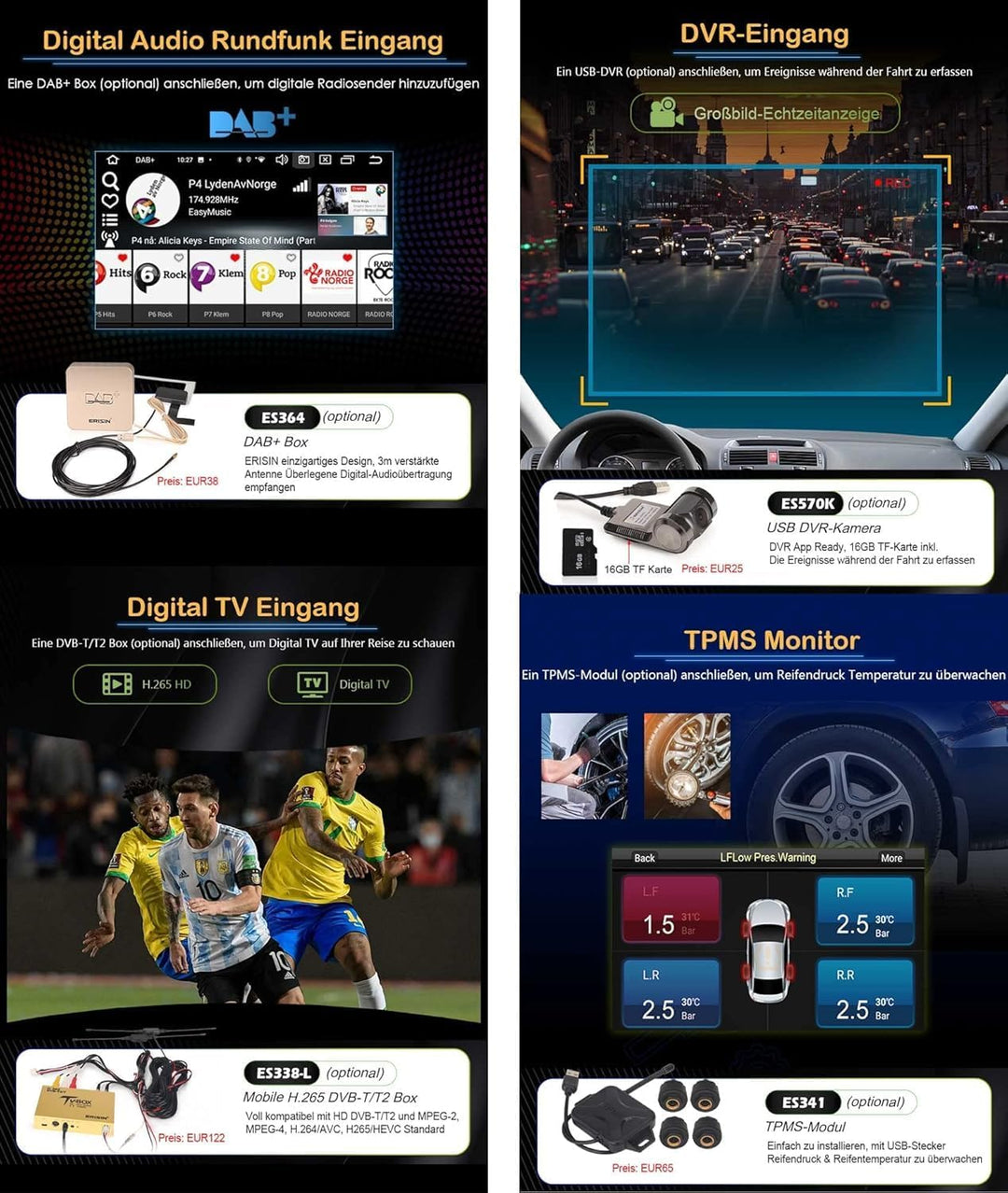 Erisin 8-Kern 4GB RAM+64GB ROM Android 14 Autoradio Bluetooth GPS Navi für Mercedes-Benz R-Klasse W2
