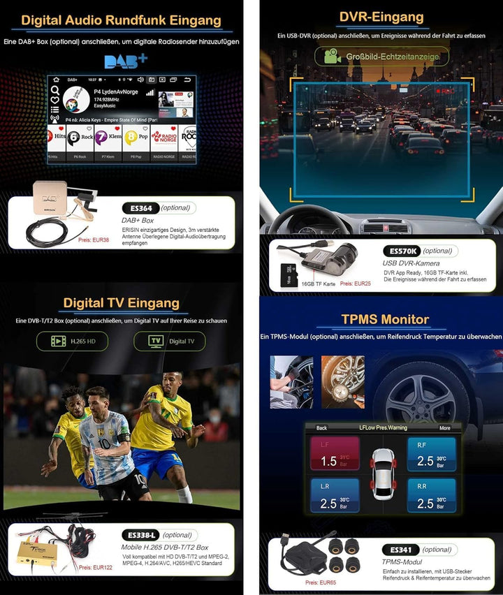 Erisin 8-Kern 4GB RAM+64GB ROM Android 14 Autoradio Bluetooth GPS Navi für Mercedes-Benz R-Klasse W2