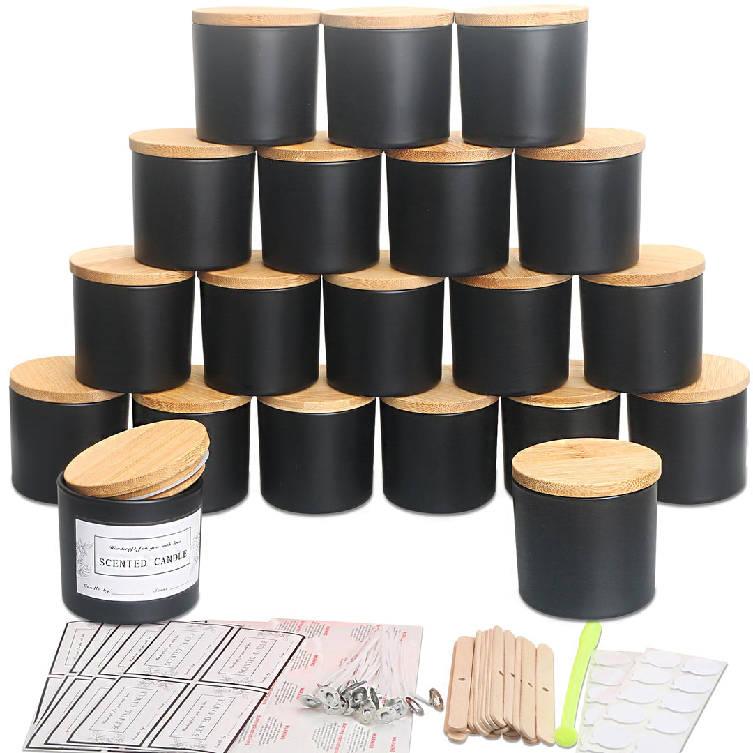 MILIVIXAY 20 Stück 118 g mattschwarze Glaskerzengläser mit Deckel und Kerzenherstellungs-Kits – Gros