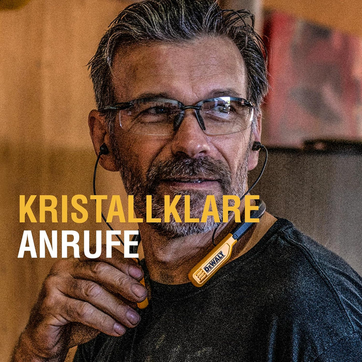 DEWALT Heavy-Duty Bluetooth Neckband Kopfhörer – Kabellose Nackenbügel-Earbuds mit 30Std. Laufzeit,