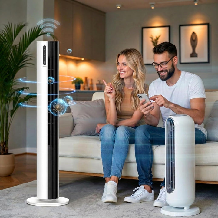 Turmventilator 110 cm PURE Plasma Ionisierung WiFi Tuya Smart Life, Energiesparender 30W DC-Motor, 1