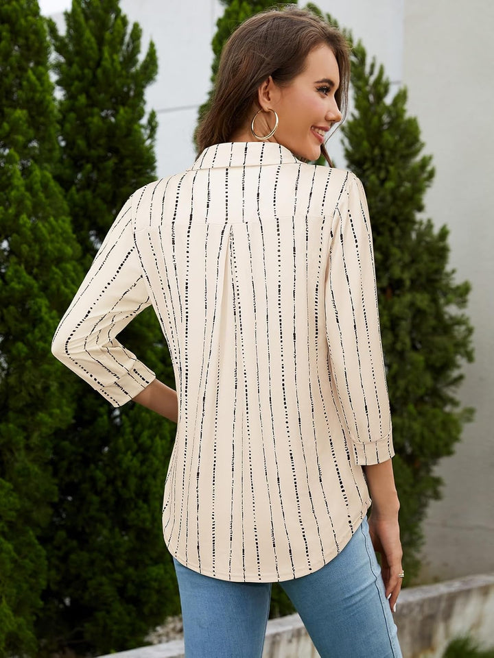 Siddhe Damen V-Ausschnitt Bluse 3/4 Ärmel Oberteile Tunika Tops Locker Longshirt Lässige T-Shirt Lan
