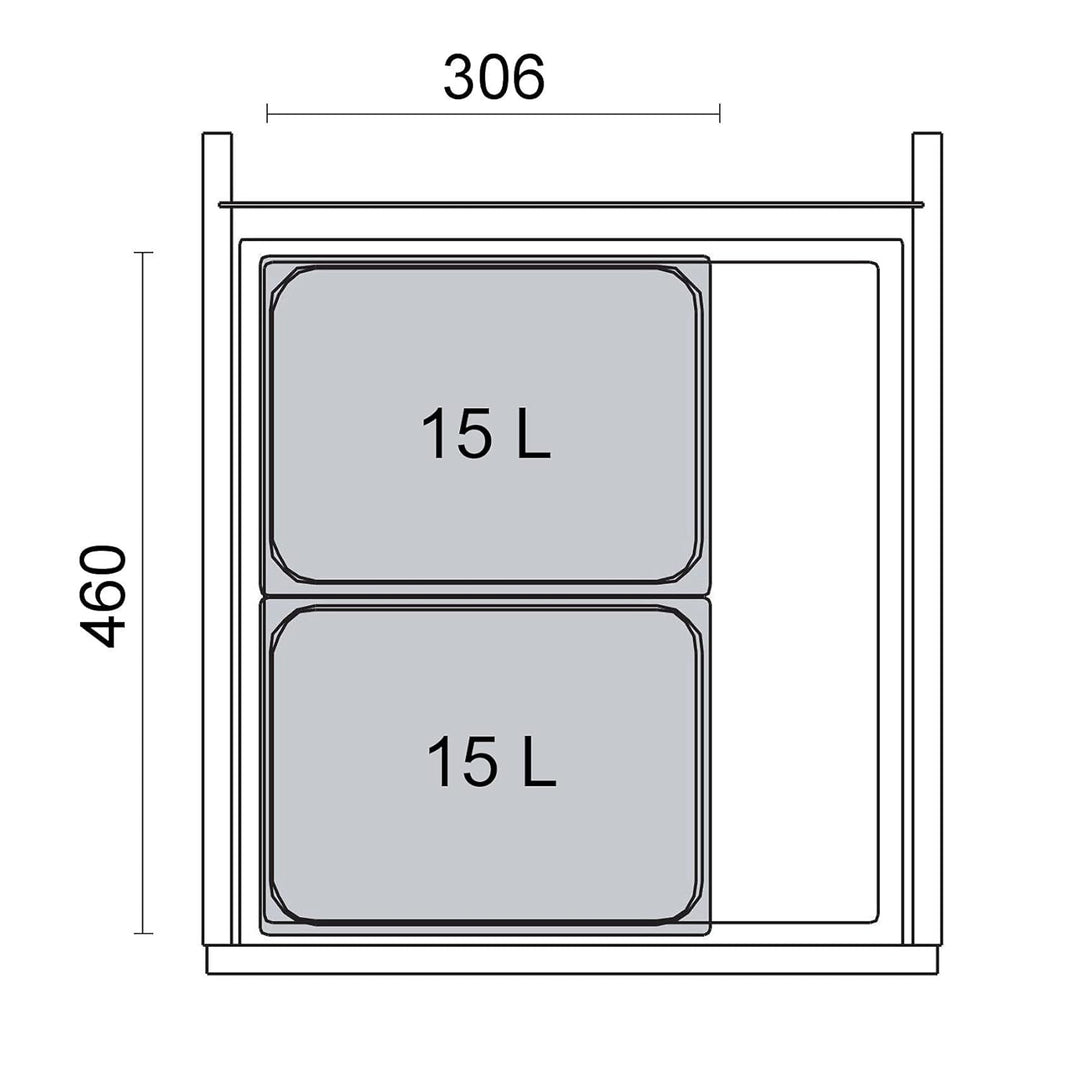 SOTECH Ninka Abfalltrennsystem eins2vier KB 500 mm, Seitenstärke 16 mm Höhe 250 mm 2x 15L, 1x 50er B