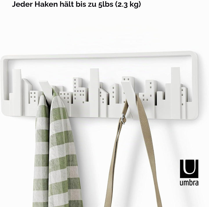 Umbra Skyline Garderobenhaken - Moderne und Platzsparende Garderobenleiste mit 5 Beweglichen Haken f
