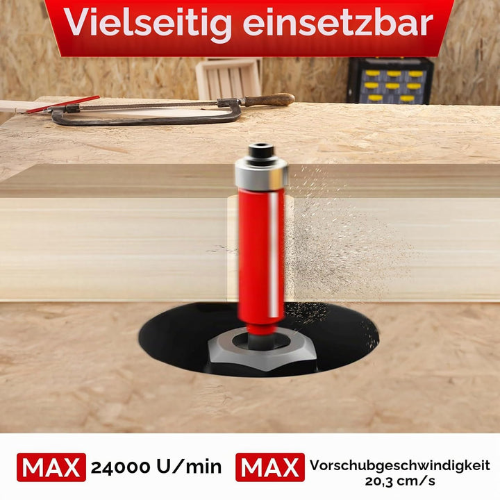 Bündigfräser 10 Stück, Bündigfräser 8mm, Bündigfräser Kugellager Oben, B35 mm Scharnier Bohrschablon