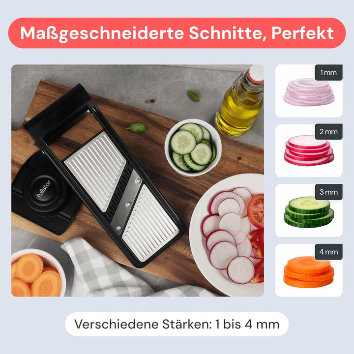 Fullstar 2-in-1 Mandoline Edelstahl Gemüsehobel - Verstellbarer Dünnschneider 1-4 mm - Mandoline mit