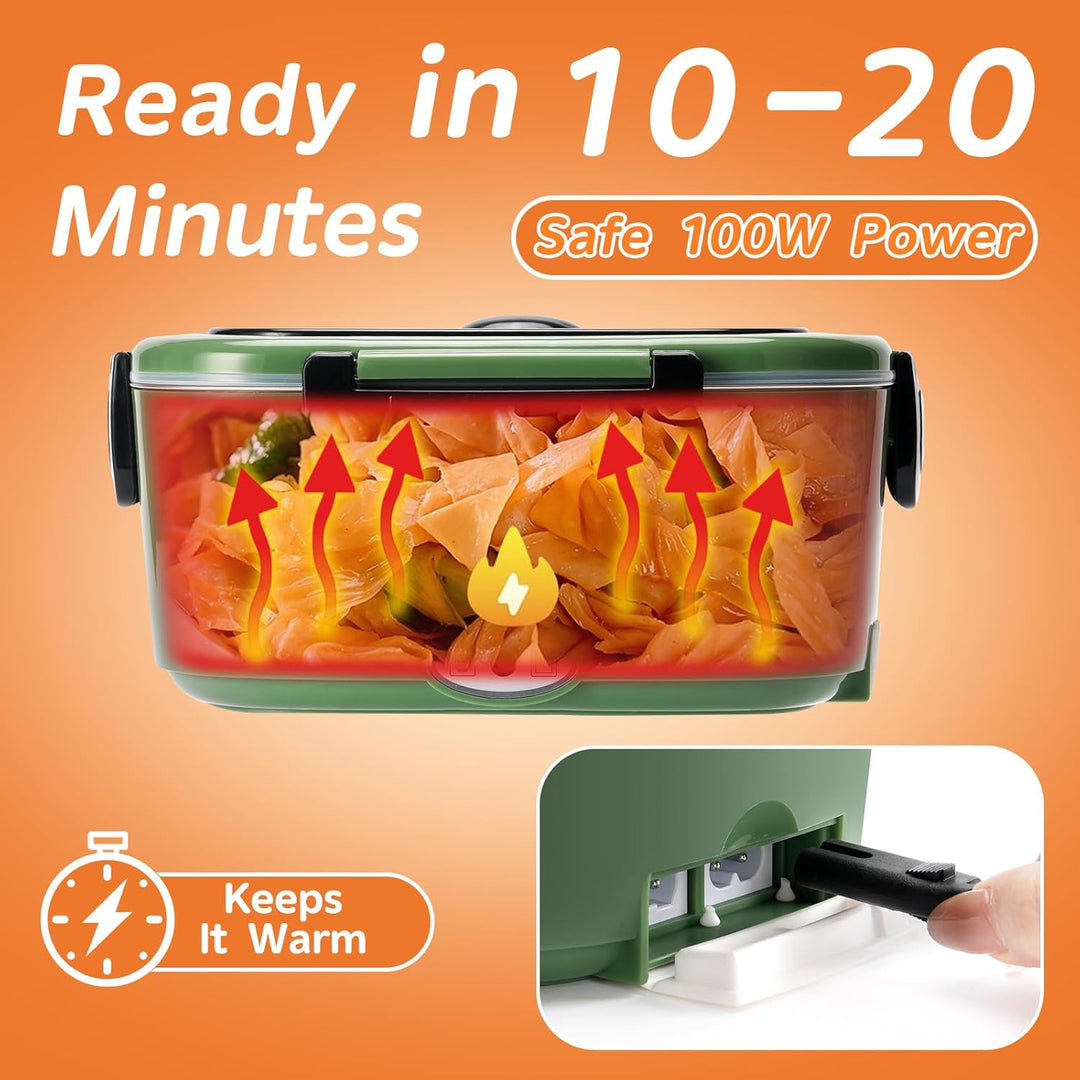Elektrischer Lunchbox 100 W, 3-in-1 Lunch Box Erwachsene Premium, 2 Herausnehmbare Edelstahlbehälter