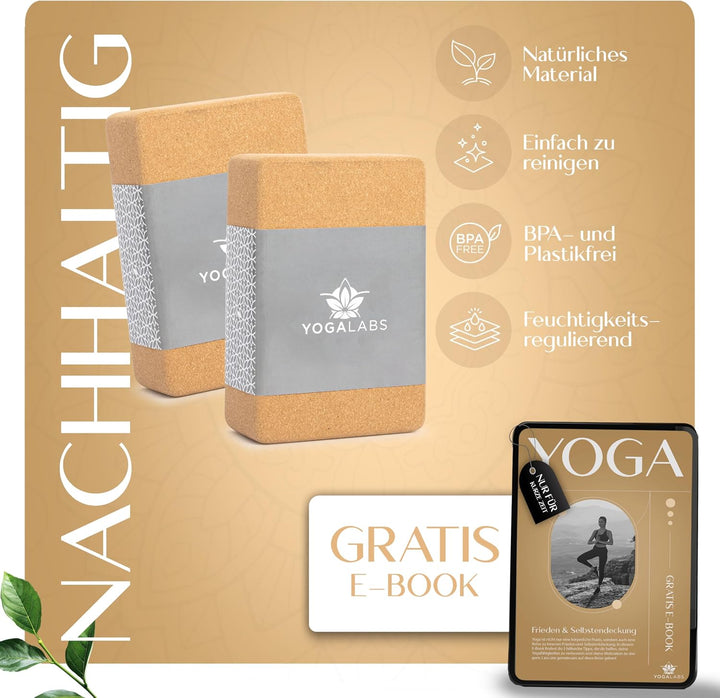Premium Yoga Block (22,5x15,0x7,5) aus nachhaltigem Natur-Kork hautfreundlich - Yogablock &amp; Meditati