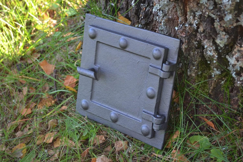 SEZAM Massive Revisionstür für Öfen aus Gusseisen 17 x 3,5 x 17 cm, Kamintür - Klappe - Räumungstür,