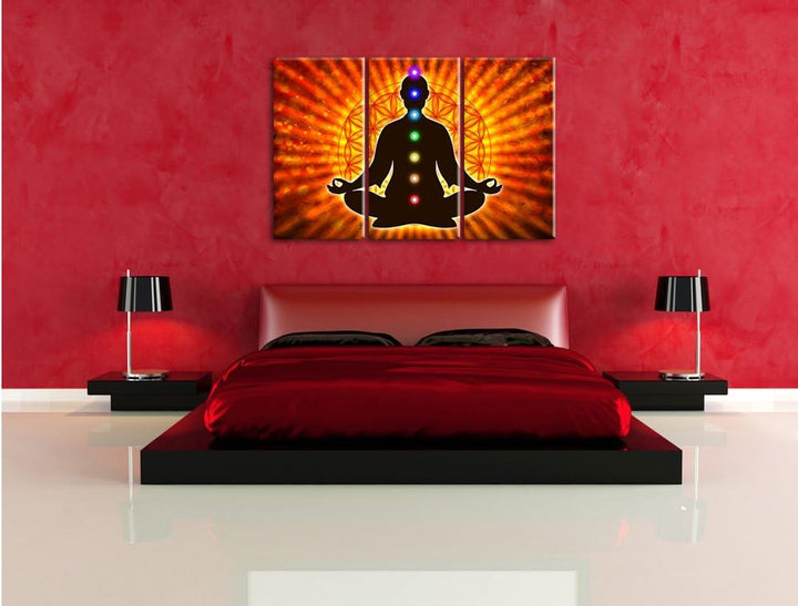 Pixxprint Meditation mit den 7 Chakren als Leinwandbild/Grösse: 3 Teilig (120x80) / Wandbild/Kunstdr