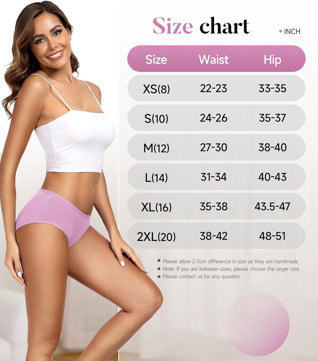 TANSTC Damen Unterhosen Baumwolle 6er-Pack Hipster Slips, Niedrige Taille & Stretch, Atmungsaktiv Mu